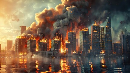 Fototapeta premium Burning Cityscape - A Digital Illustration of a City on Fire