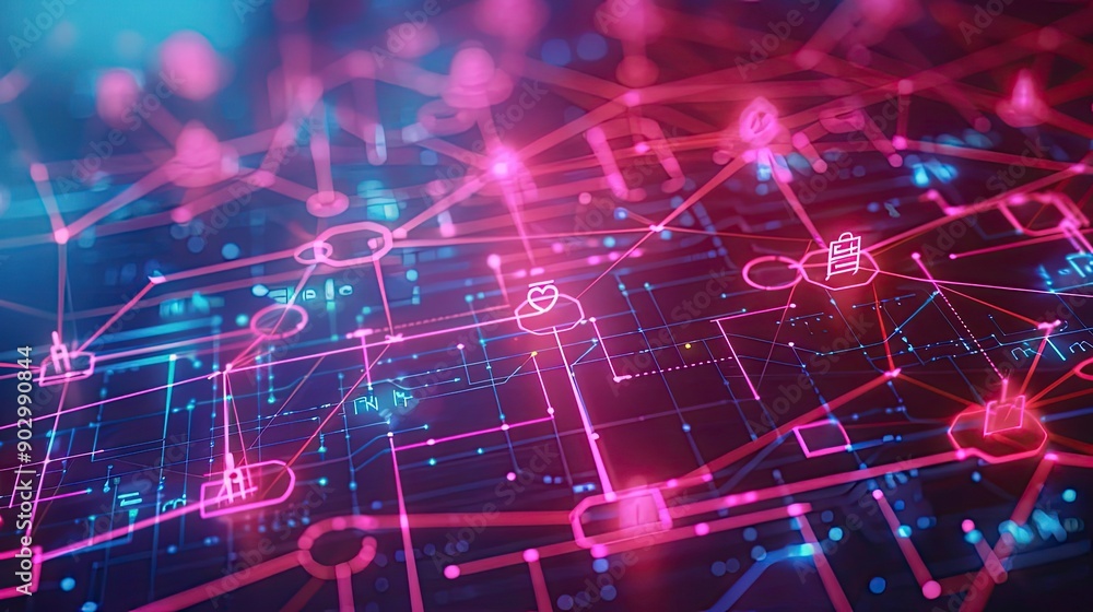 Poster background filled with dynamic data lines and communication icons, symbolizing digital interaction