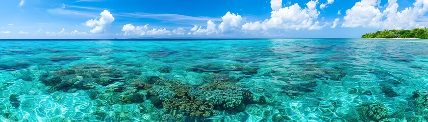 Obraz premium A coral atoll with clear waters and vibrant marine habitats, natural balance, marine conservation