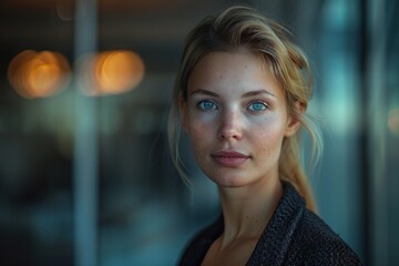 Fototapeta premium Young professional woman posing in modern office building