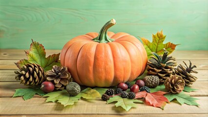 Pumpkin and Autumn Foliage Still Life