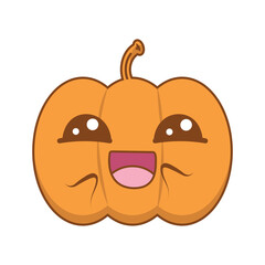 Funny vector illustration of a Halloween pumpkin in kawaii style on an isolated white background