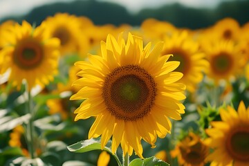 Fototapeta premium Vibrant Sunflower Field in Full Bloom