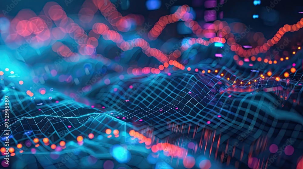 Fototapete dynamic digital chart background with floating data points and intricate lines, emphasizing modern a
