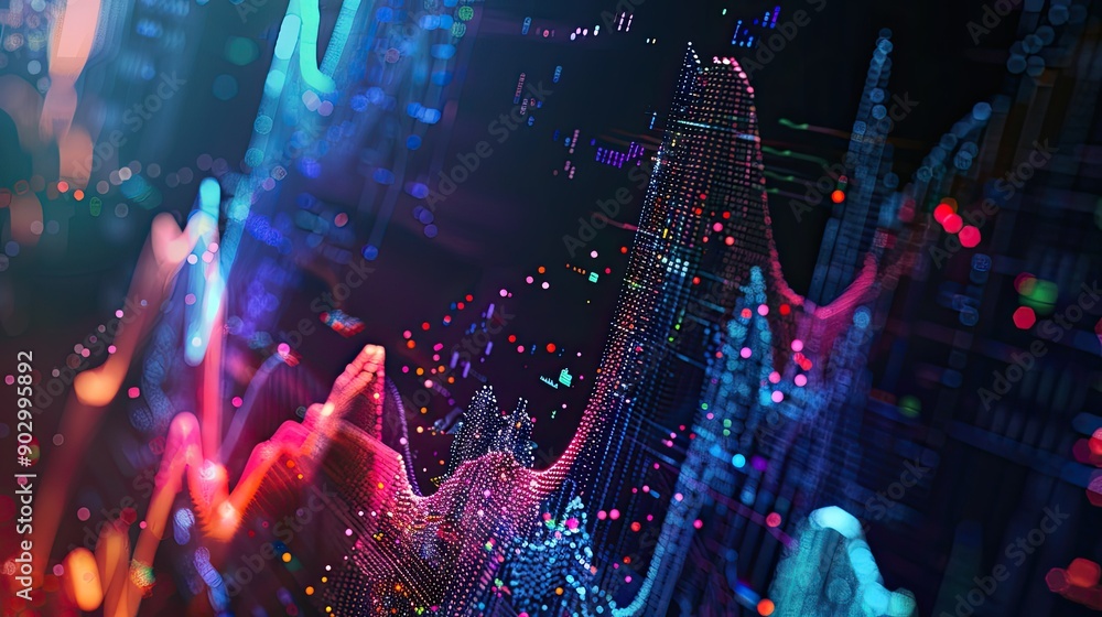 Fototapete dynamic digital chart background with floating data points and intricate lines, emphasizing modern a