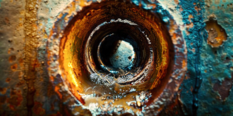 The rusty water inside the pipe
