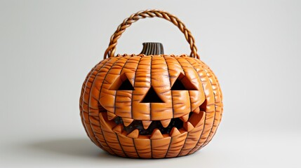 Whimsical Halloween Pumpkin Basket with a Grinning Face