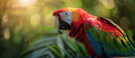 Obraz premium A colorful parrot mimics sounds and engages with its surroundings
