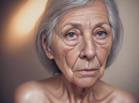 A portrait of an elderly lady