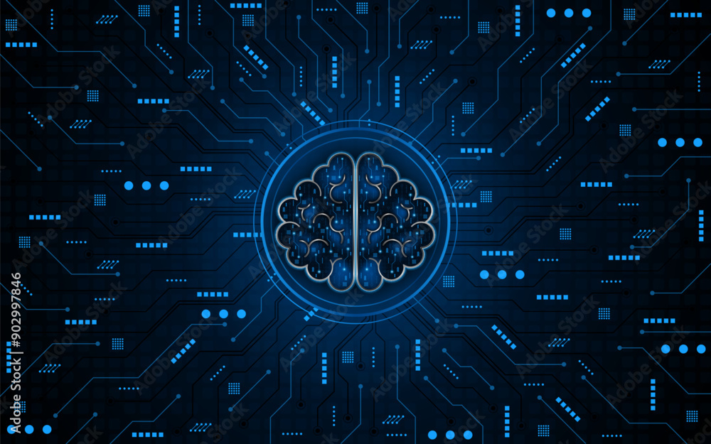 Fototapete Circuit board of computer neural network or electronic artificial intelligence. Brain circuit technology. modern technology innovation concept background