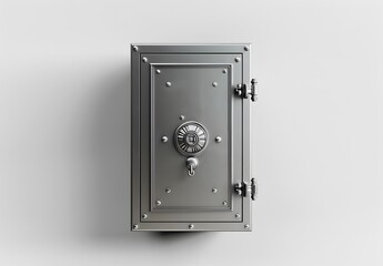 metal safe on white background, top view, 3d render illustration, minimalism, high resolution photography,