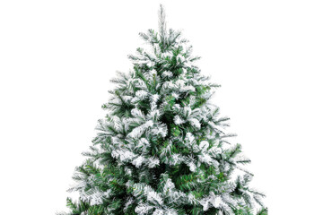 Fototapeta premium Winter-themed Christmas tree with snowflakes isolated on transparent background