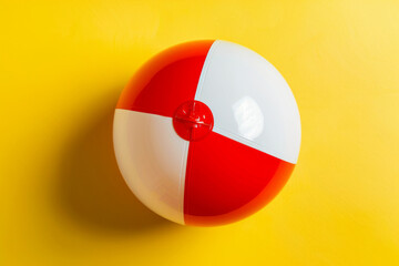 Fototapeta premium Red and White Beach Ball on Yellow Background