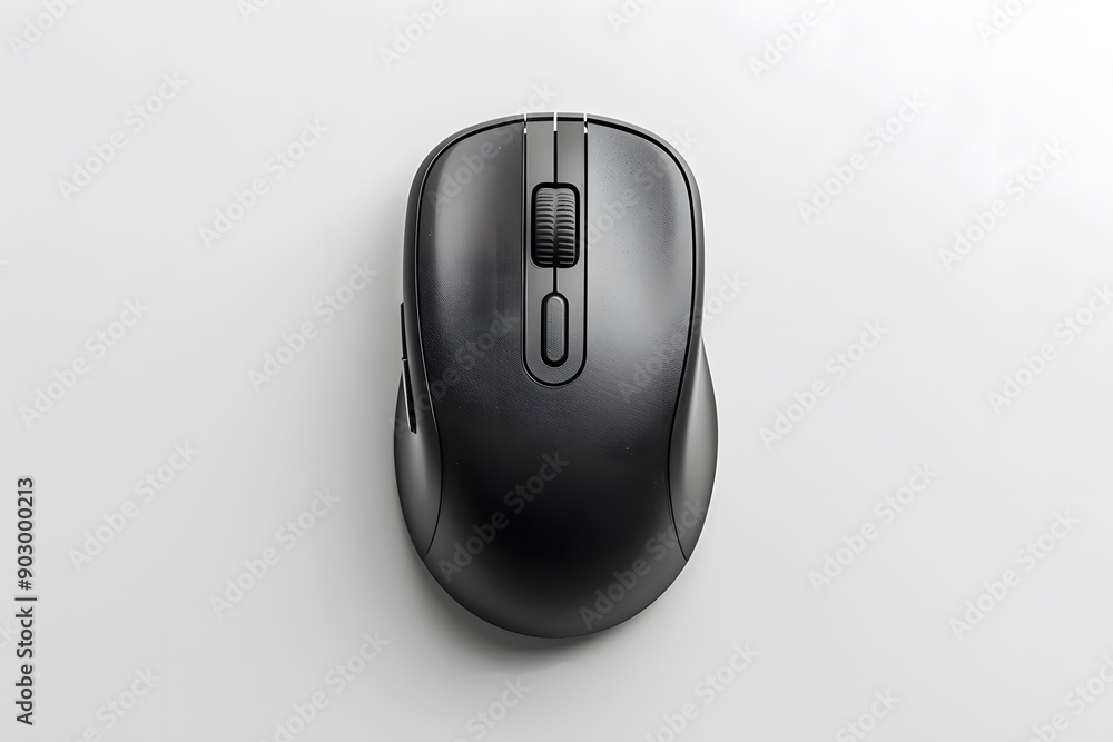 Poster sleek black wireless computer mouse on a minimalist background
