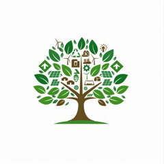 Obraz premium a logo with a tree made from tiny icons representing various renewable energy sources 