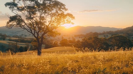 Obraz premium A tree stands in a field of tall grass