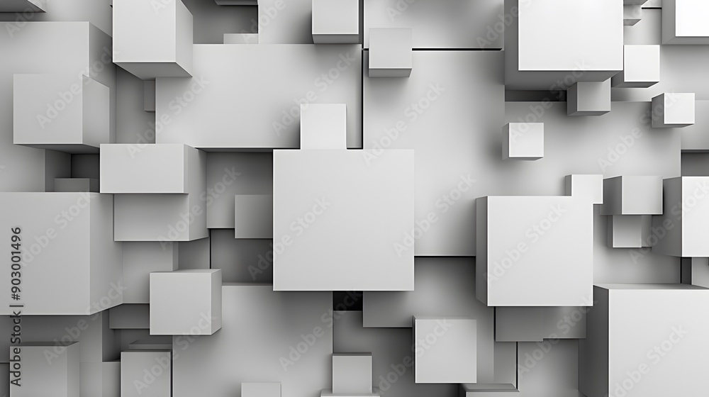 Poster an elegant 3d geometric background with overlapping squares in shades of gray and white