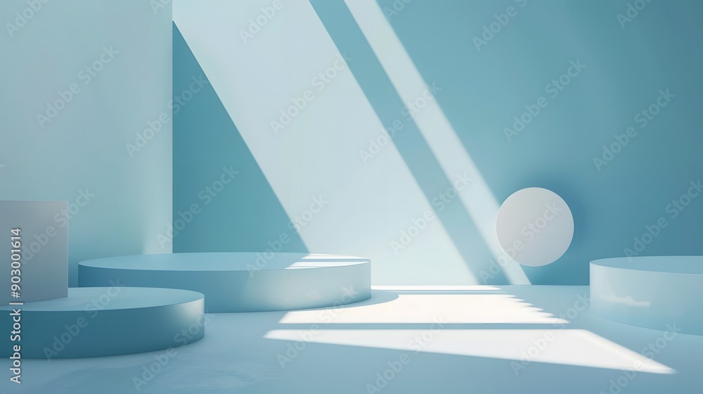 Poster minimalist geometric background with floating geometric shapes casting soft shadows