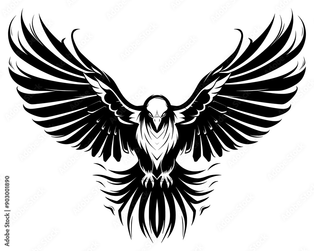 Poster PNG Hawk tattoo flat illustration logo stencil emblem.