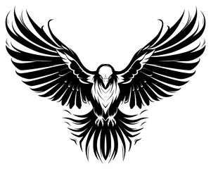Obraz premium PNG Hawk tattoo flat illustration logo stencil emblem.