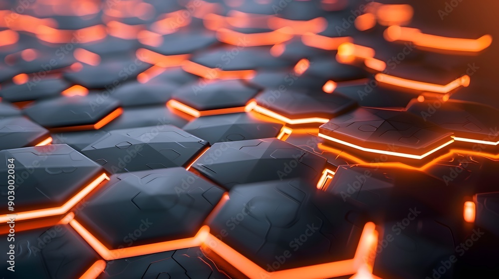 Poster a futuristicg eometric background with a honeycomb pattern of glowing hexagons