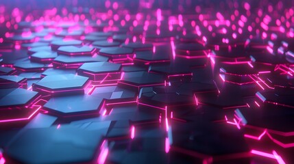 Obraz premium A futuristic geometric background with a grid of neon-lit hexagons