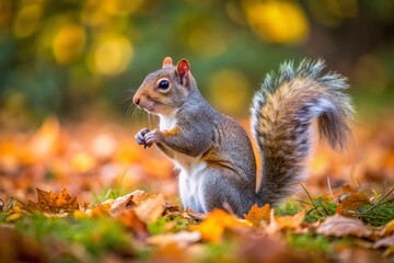 Obraz premium Squirrel in the autumn park