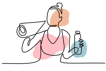 Continuous line drawing exercising woman yoga pose. Hand drawn single line vector illustration