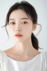 Naklejka premium High Resolution Portrait of a Young Woman with Clear Skin and Natural Makeup