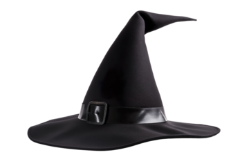 Classic Black Witch Hat with Buckle on White or Transparent Background