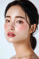 Naklejka premium High Resolution Portrait of a Young Woman with Clear Skin and Natural Makeup