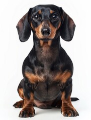 Dachshund Sitting Against White Background