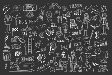 Large set of business elements in doodle style. Hand drawn vector illustration EPS10. Great for banner, posters, cards, stickers and professional design.