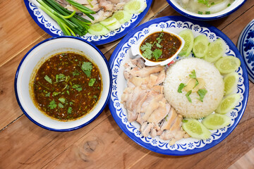 Thai food, chicken rice menu, eaten with a mellow chicken soup.