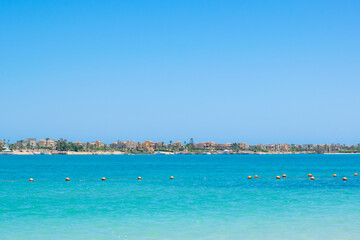 beach sea island in summer for swimming vacation calm blue sky and copy space