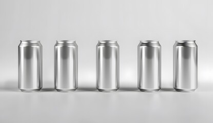 Set of blank silver beer can mockup template for design and presentation, front view, white background.