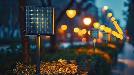 Innovative signs powered by solar energy, with integrated solar panels and illuminated text or symbols, demonstrating a commitment to renewable energy.