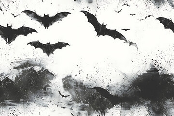 A spooky Halloween scene featuring bats flying through a dark, eerie night sky. Perfect for setting a creepy atmosphere with horror-themed decorations and a chilling autumn vibe