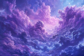 Abstract landscape with rich purple cumulus clouds, drifting in a serene sky Fantasyinspired aesthetic, ideal for creating a captivating background