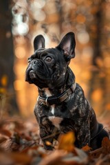 Fototapeta premium French Bulldog in Autumn Leaves
