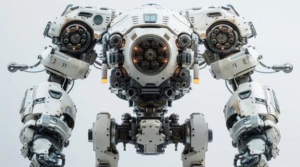 Naklejka premium Mech Warrior figure on a white or transparent background, emphasizing its detailed design and futuristic appearance.