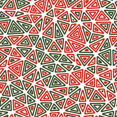 Abstract background with mosaic triangle shapes. Multiple repeated inner triangles. Medium triangle size. Multicolored style. Seamless pattern. Creative vector tiles. Classy vector illustration.