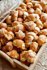 Delicious Golden Brown Pastry Bites Presented Beautifully in a Rustic, Charming Basket