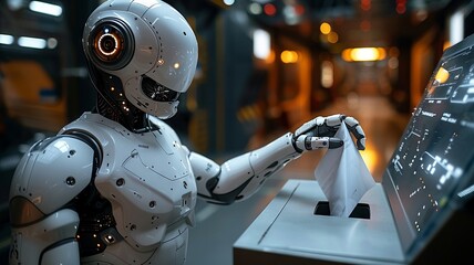 Fototapeta premium A Futuristic Robot Voting in a High-Tech Election