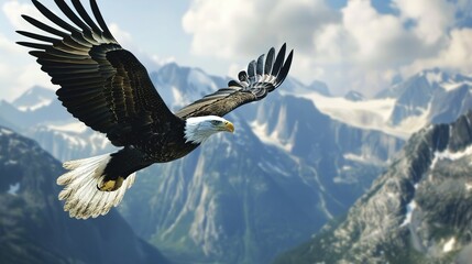Majestic Eagle Soaring High Above Snow-Capped Mountains