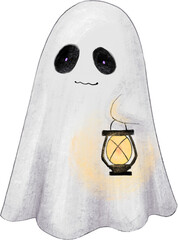 Cute Halloween Ghost and lantern illustration