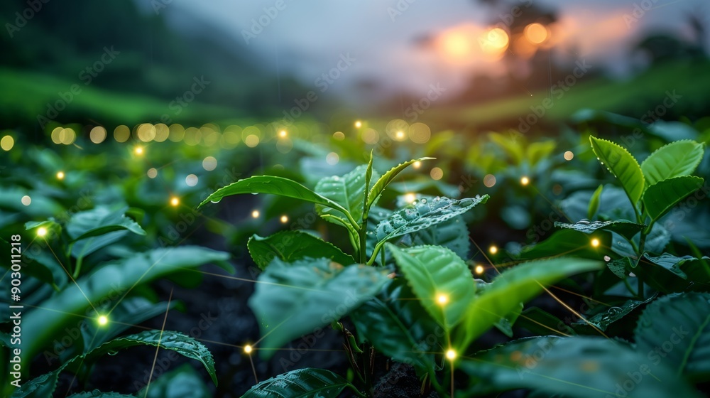 Poster iot sensors are strategically placed among tea plants to collect real-time environmental data during