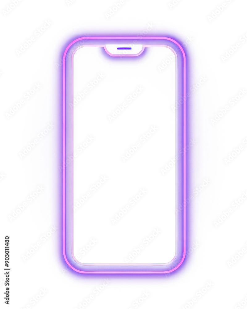 Wall mural PNG Smartphone icon neon purple light.