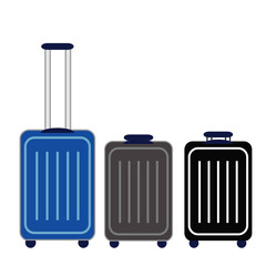 Set of simple color and monochrome illustrations of suitcases
