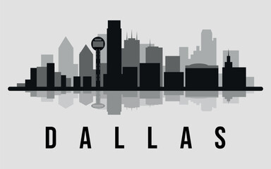 Obraz premium Cityscape. Dallas. Flat. Silhouettes of buildings. Vector on gray background